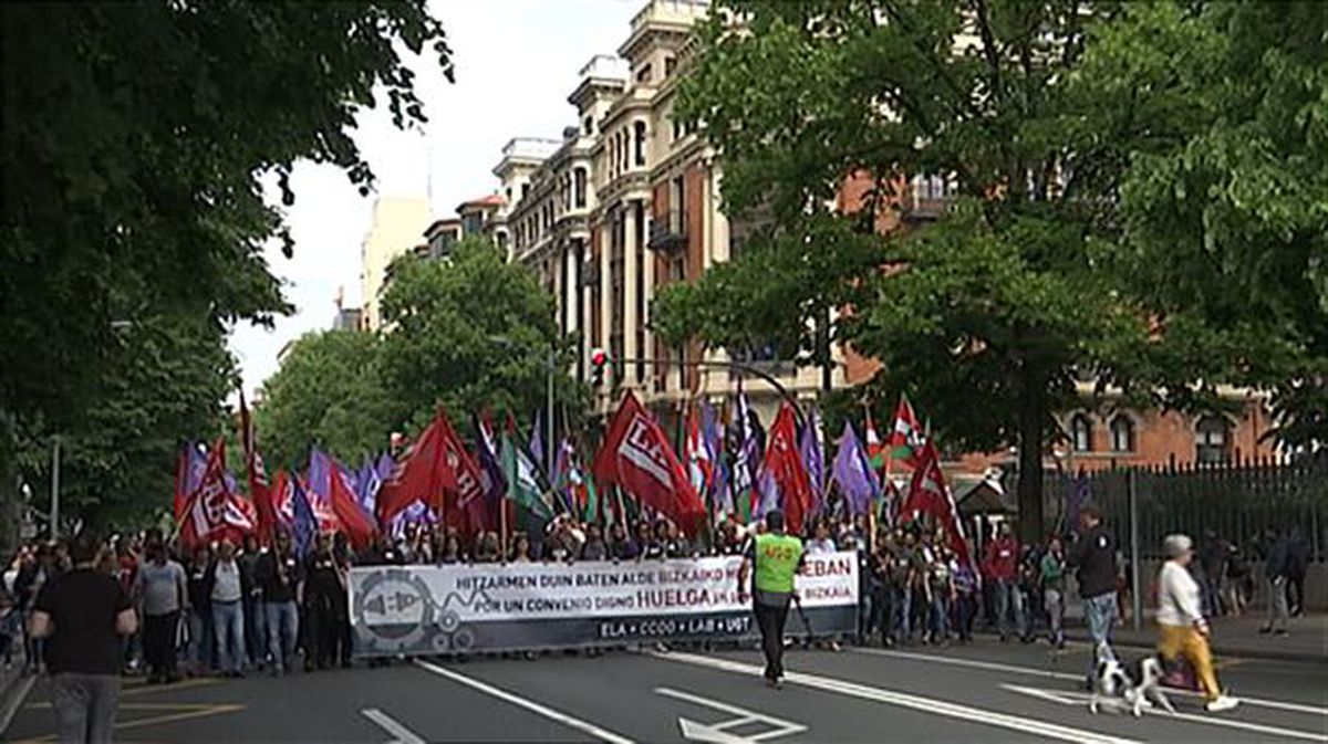 Manifestación del sector del Metal de Bizkaia, este jueves, en Bilbao