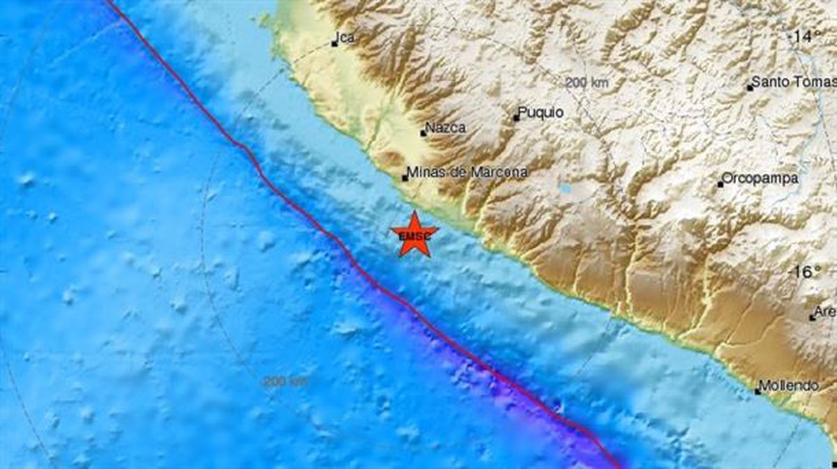 Localización aproximada de uno de los terremotos registrados en Perú