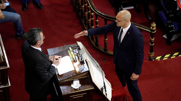 Raül Romeva, durante la constición del Senado.