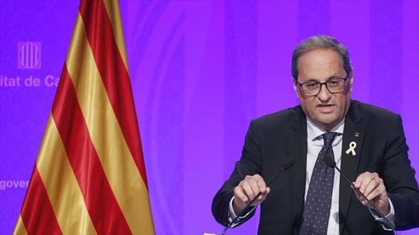 Torra, en una rueda de prensa en el Palau. 