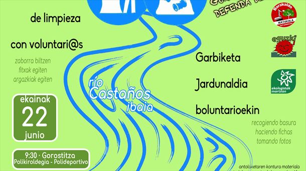Cartel anunciador de la jornada de limpieza del río Castaños