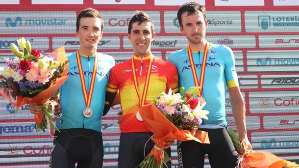 Pello Bilbao, Jonathan Castroviejo y Gorka Izagirre en el podio