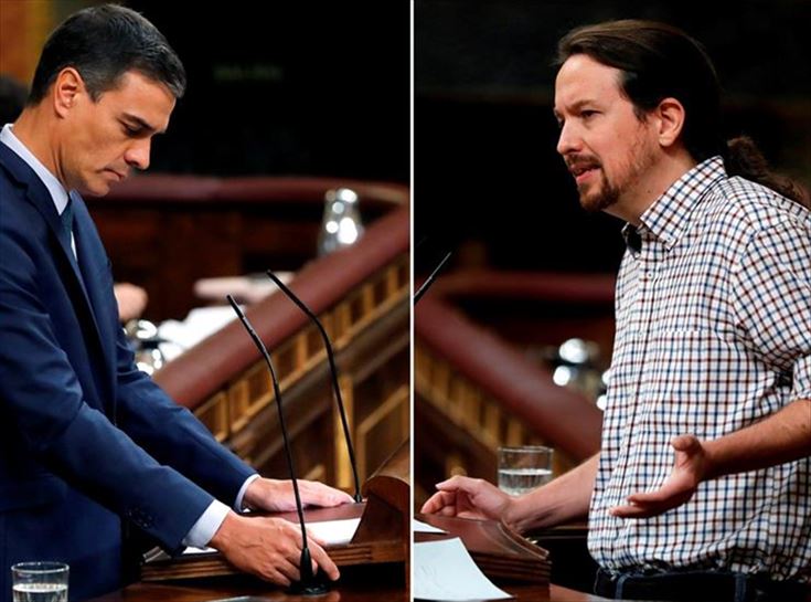 Pedro Sánchez y Pablo Iglesias en el Congreso.