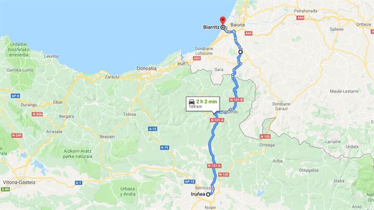 Itinerario de google maps desde Pamplona a Biarritz