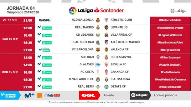 Los horarios de la cuarta jornada al completo