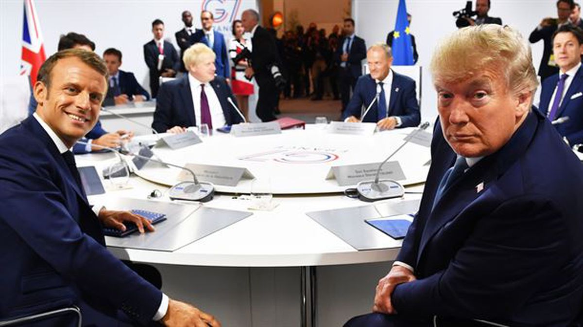 Macron y Trump, en la sesión de trabajo del domingo.