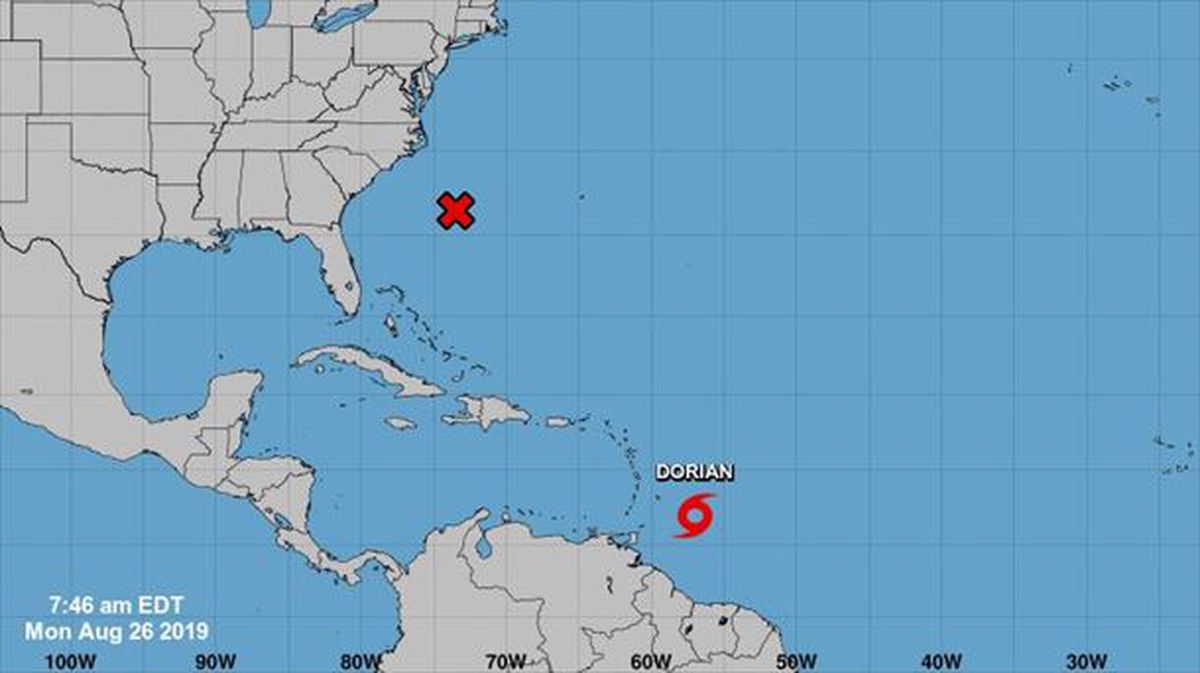 Mapa de la tormenta tropical Dorian, el 26 de agosto de 2019.