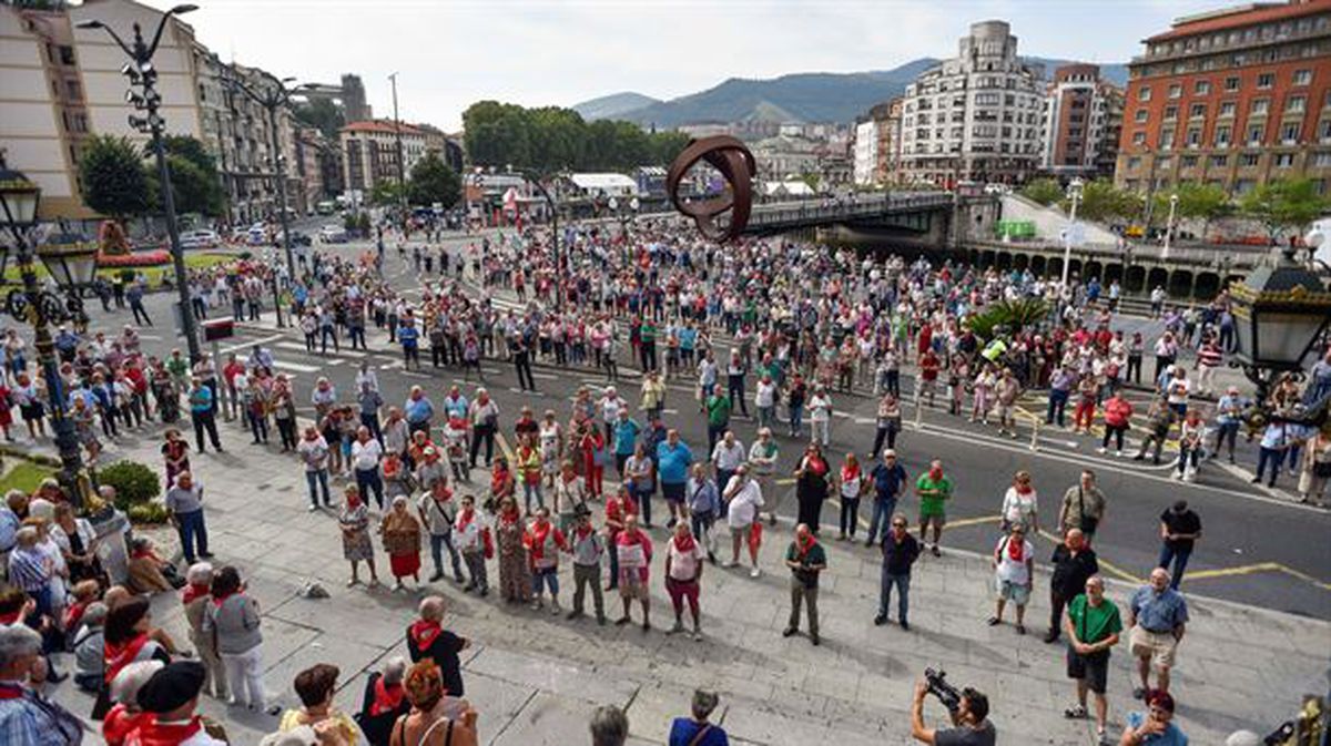 Concentración de los pensionistas en Bilbao, el 26 de agosto de 2019.