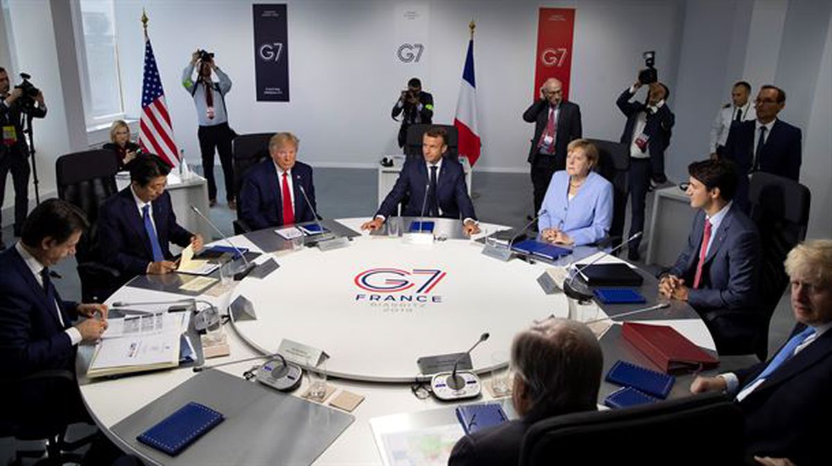 Los siete mandatarios reunidos en Biarritz, agosto 2019