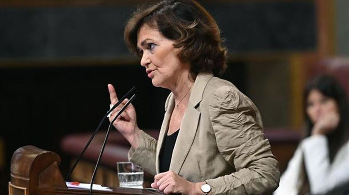 Carmen Calvo durante su intervención en el Congreso.