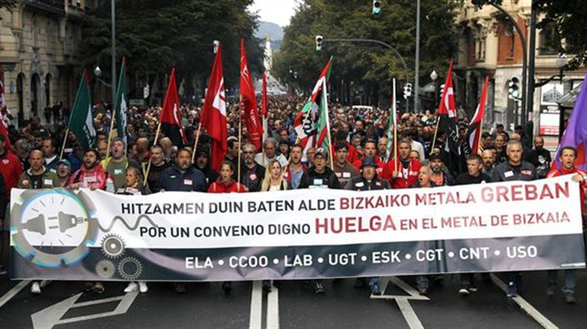 Una manifestación de los y las trabajadoras del Metal en Bilbao.