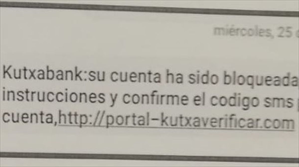 Mensaje fraudulento enviado a varios clientes de Kutxabank