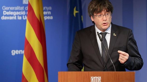 Carles Puigdemont, astelehen honetako agerraldian. Argazkia: EFE. 