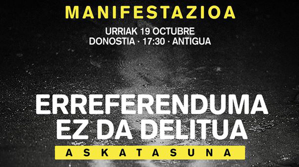 La marcha recorrerá Donostia bajo el lema ‘Referéndum no es delito’. Imagen: Gure Esku
