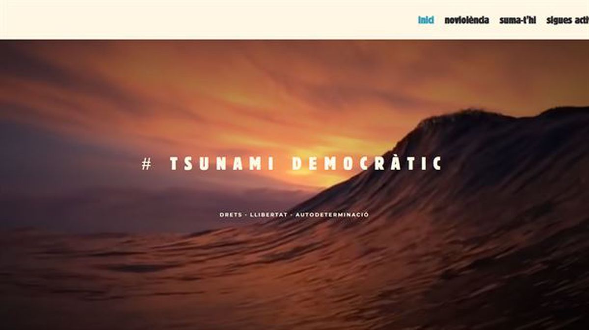 Página web del movimiento independentista Tsunami Democràtic, cerrada el 18 de octubre de 2019.