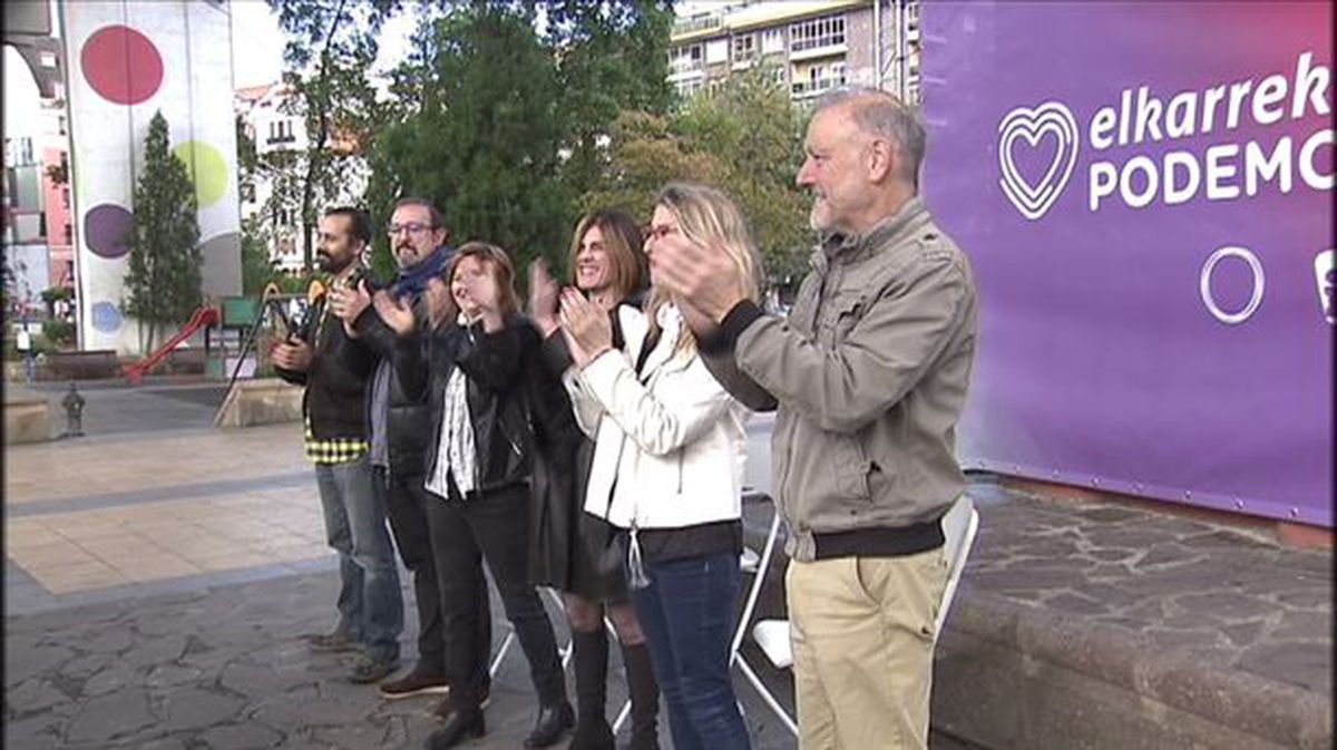Acto de campaña de Elkarrekin Podemos. Foto: imagen obtenida de un vídeo de EiTB.