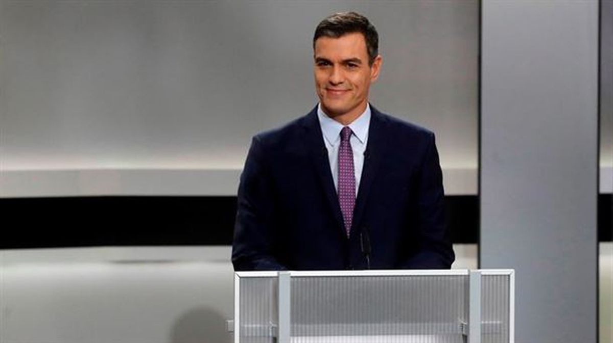 Pedro Sánchez durante el debate electoral del pasado lunes.