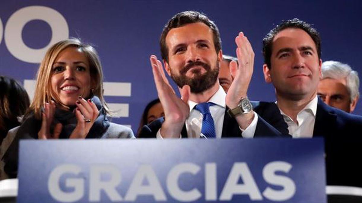 Pablo Casado, en su comparecencia tras conocer los resultados electorales. Foto: EFE. 