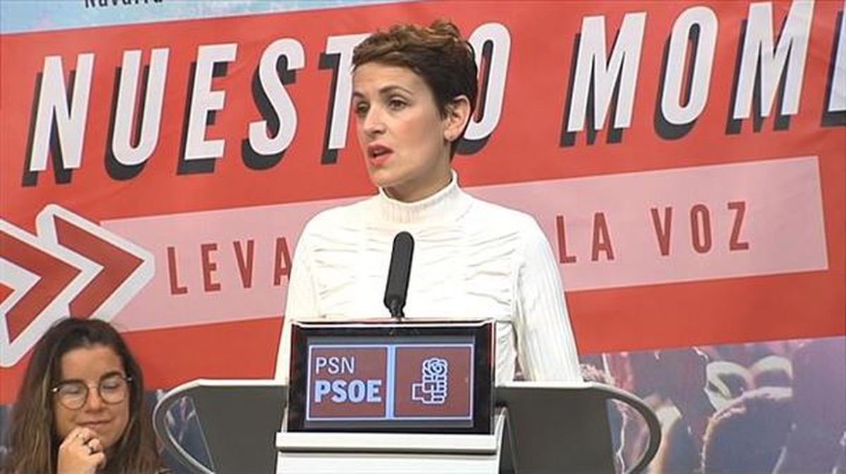 La secretaria general del PSN, María Chivite. Imagen obtenida de un vídeo de EiTB.