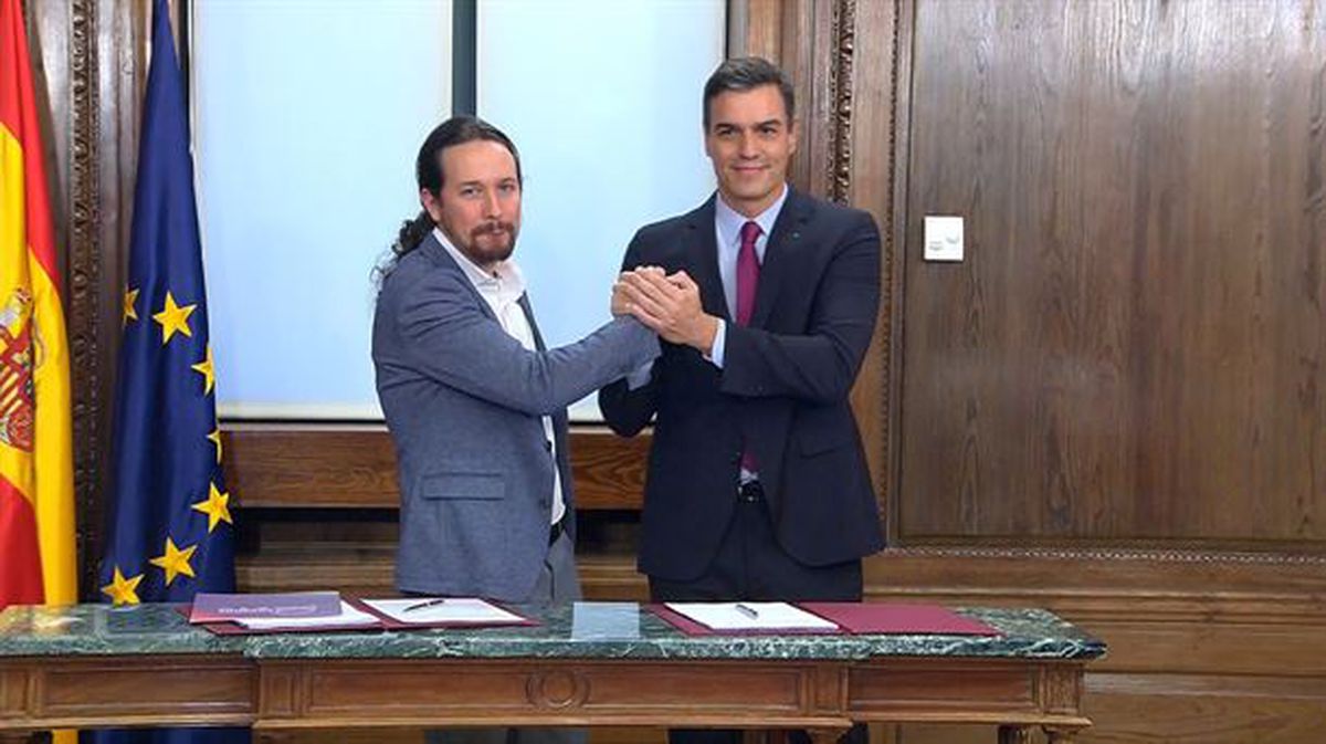 Pablo Iglesias y Pedro Sánchez, líderes de Unidas Podemos y PSOE. Foto: EFE. 