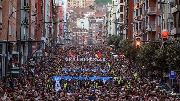 Imagen de la manifestación en favor de los presos llevada a cabo en Bilbao en enero. 