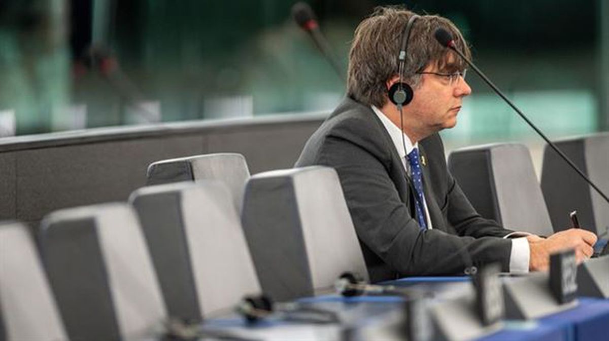 Carles Puigdemont hoy en el Parlamento Europeo
