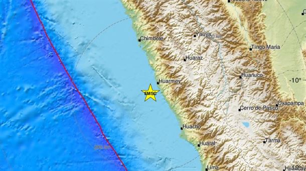 Epizentroa itsasoan kokatu da, Huarmeytik 82 kilometro hego-mendebaldera, Ancash departamenduan
