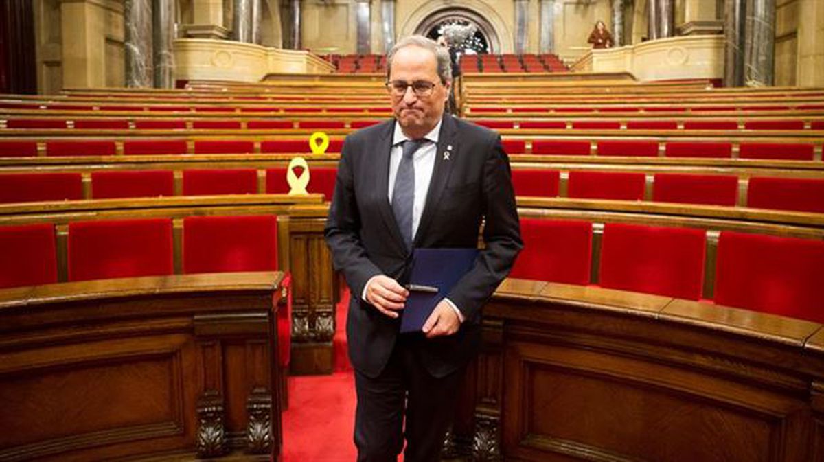Quim Torra Kataluniako presidentea Parlamentuan.