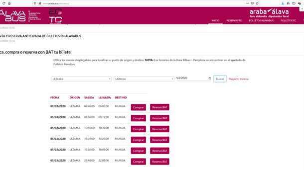 Compra y reserva de billetes vía telemática de las líneas de ÁlavaBus 