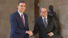 Quim Torra recibe a Pedro Sánchez en el Palau de la Generalitat