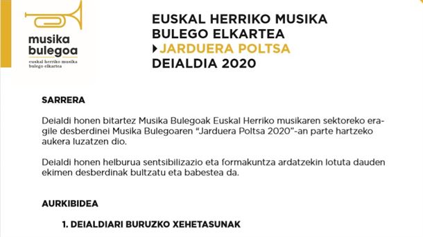 2020ko 'Jarduera poltsa' ireki du Musika Bulegoak