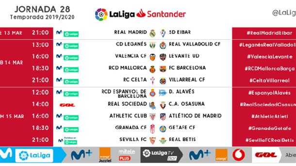 Lista de partidos de la 28ª jornada de la Liga Santander