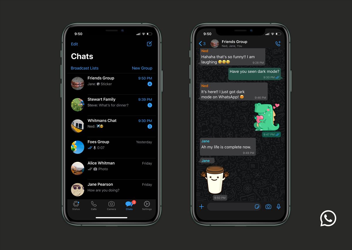 WhatsApp incorpora el modo oscuro para iOS y Android.