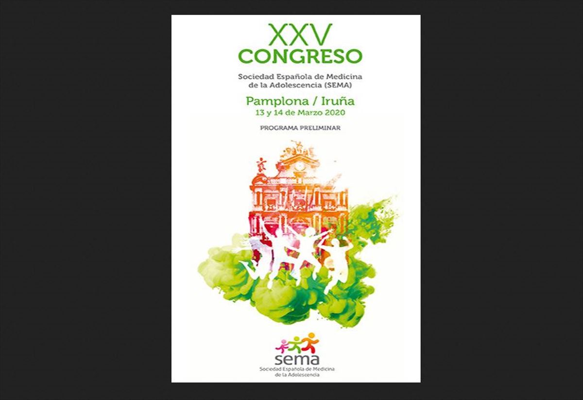 Cartel del Congreso de Medicina de la Adolescencia, que se aplaza hasta septiembre en Pamplona.