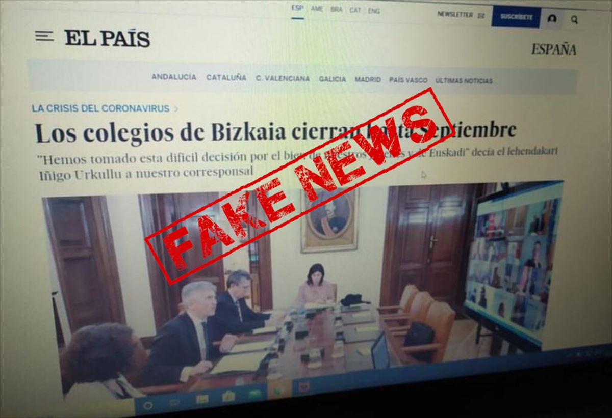 'El País' egunkariak argitaratutako balizko albistearen irudia.