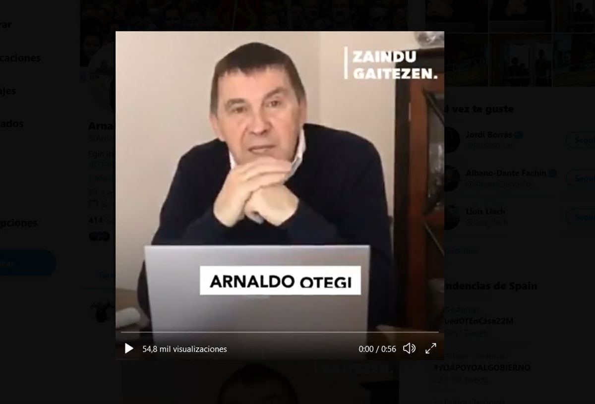 Arnando Otegi en el vídeo hecho público este domingo.