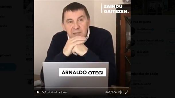 Arnando Otegi igande honetan publiko egindako bideoan.