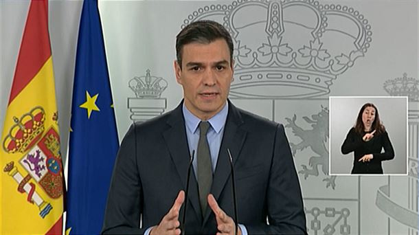 Imagen de la comparecencia de este sábado de Pedro Sánchez.