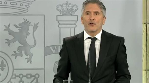 El ministro Fernando Grande-Marlaska, durante la rueda de prensa de este sábado