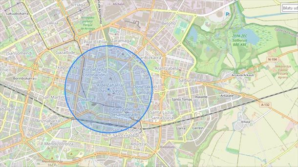 Imagen de una zona de Vitoria-Gasteiz en el mapa