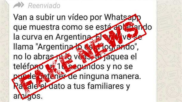 'Argentina lortzen ari da' ustezko bideoari buruzko WhatsAppeko mezu faltsuaren irudia