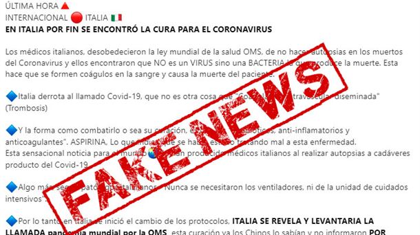 Bulo de WhatsApp sobre la supuesta cura descubierta en Italia.