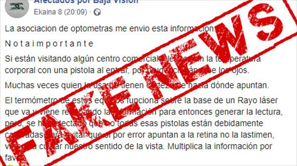 Mensaje falso difundido por redes sociales. Foto: EiTB