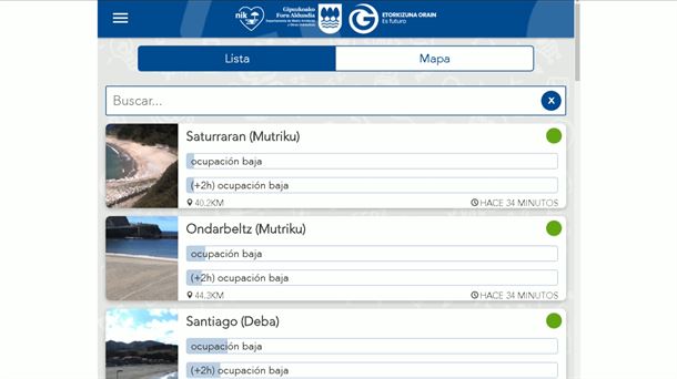Gipuzkoako hondartzen aplikazioa. ETBren bideo batetik ateratako irudia.