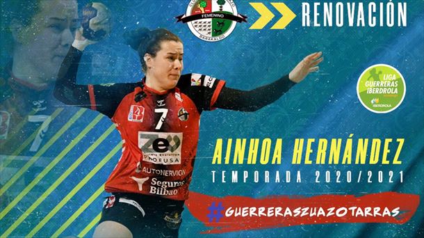 Imagen de la renovación de Ainhoa Hernández publicada por el Club Balonmano Zuazo