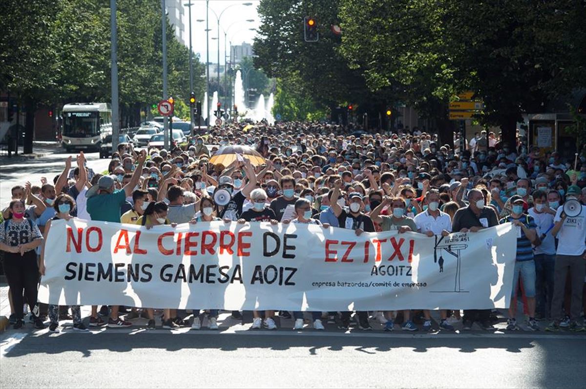 Imagen de la manifestación contra el cierre de Siemens Gamesa en Aoiz. Foto: LAB Sindikatua