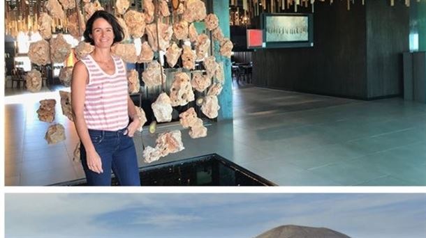 Ana Piñel de 'Nautilus Lanzarote' y las viñas de la bodega 'Los Bermejos'