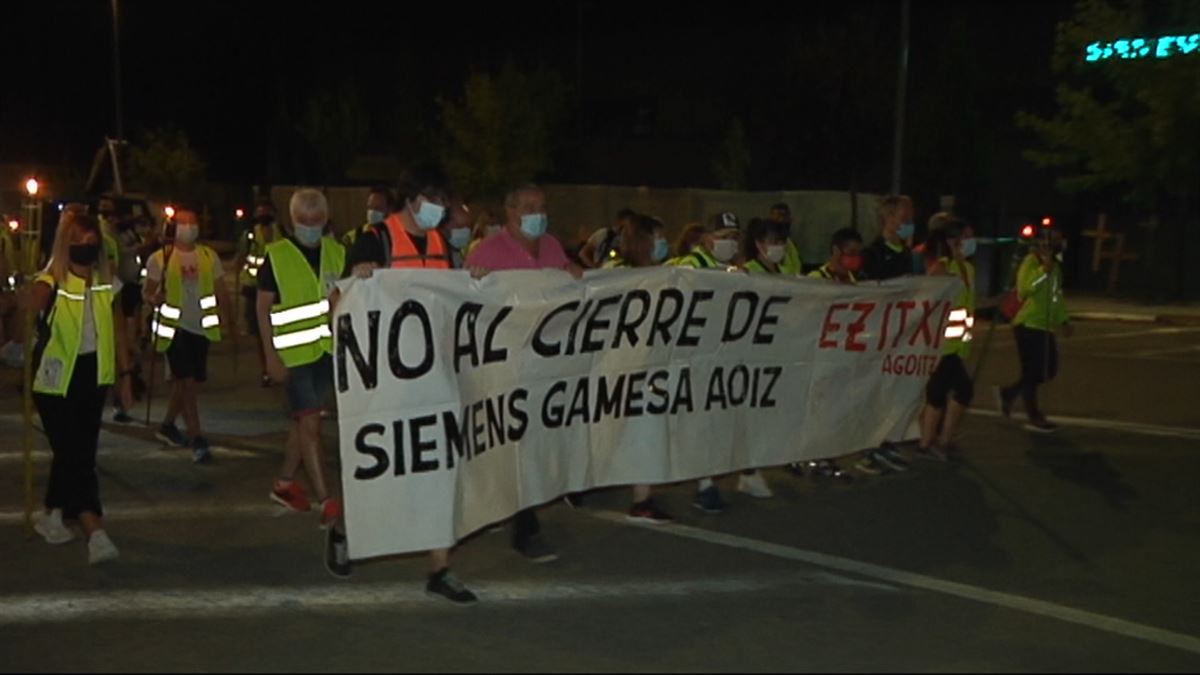 Protesta de la plantilla de Siemens Gamesa en Aoiz contra su cierre.
