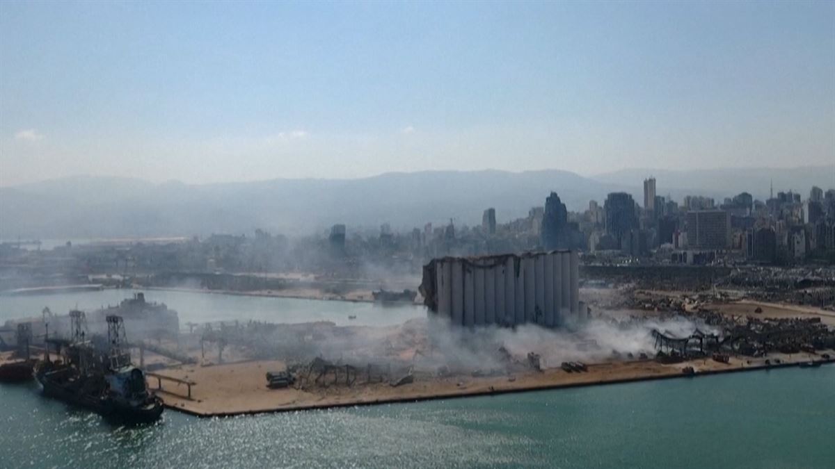 Imagen de la zona del puerto de Beirut, tras las explosiones