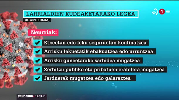 Baliabide guztiak Lehendakariaren eskuetan uzten ditu legeak. ETBren bideo batetik ateratako irudia.